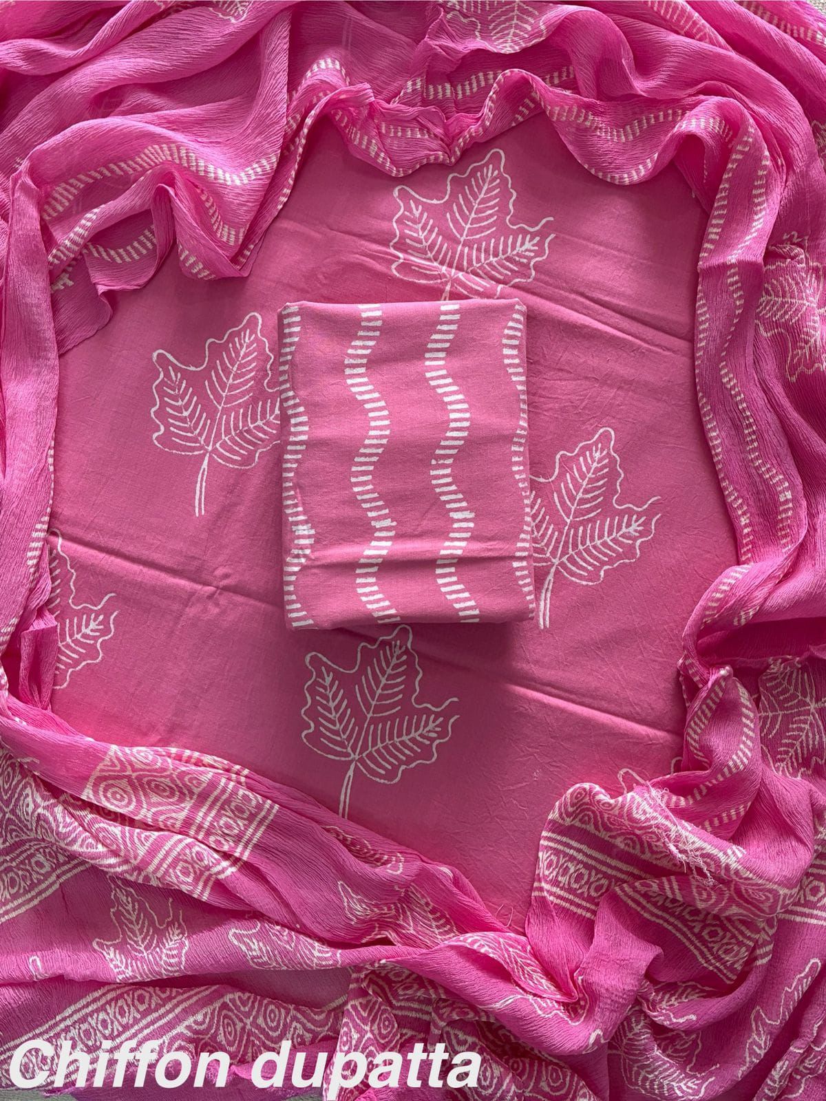 New Premium Hand Block Print Cotton Suit Set with Chiffon Dupatta(WACFCOTMU19)
