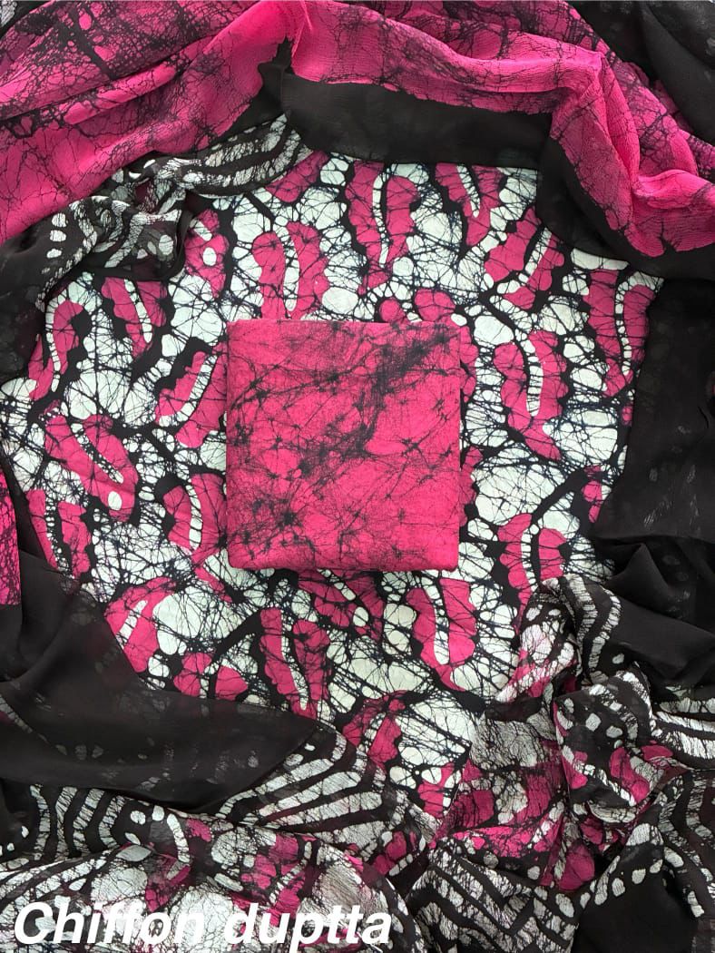 Hand Block Print Cotton Suit Set with Chiffon Dupatta(WACFCOTMU30)