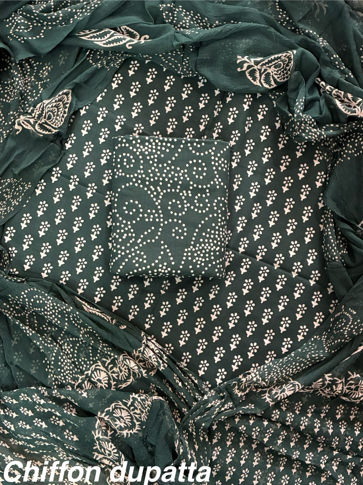 ELEGANT HAND BLOCK PRINT COTTON SUIT SET WITH CHIFFON DUPATTA(WACFCOTMU48)