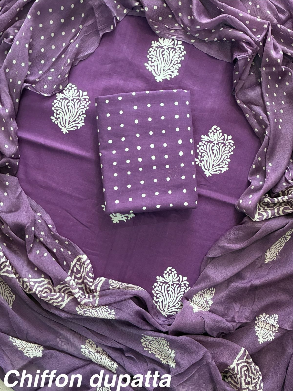 JAAL HAND BLOCK PRINT COTTON SUIT SET WITH CHIFFON DUPATTA(WACFCOTMU41)