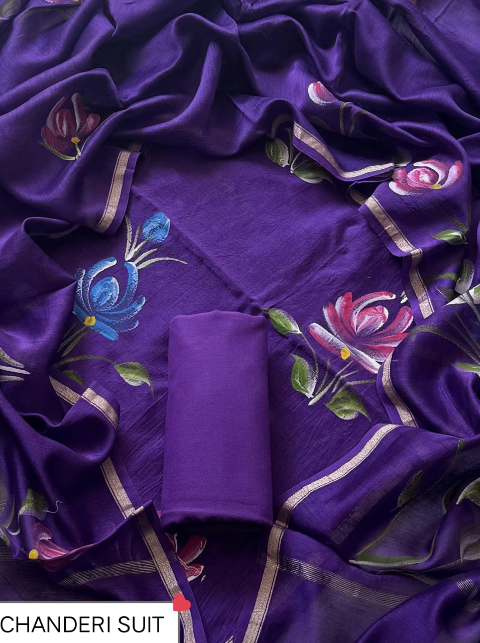 ELEGANT PRINT CHANDERI SILK SUIT WITH CHANDERI SILK DUPATTA 19