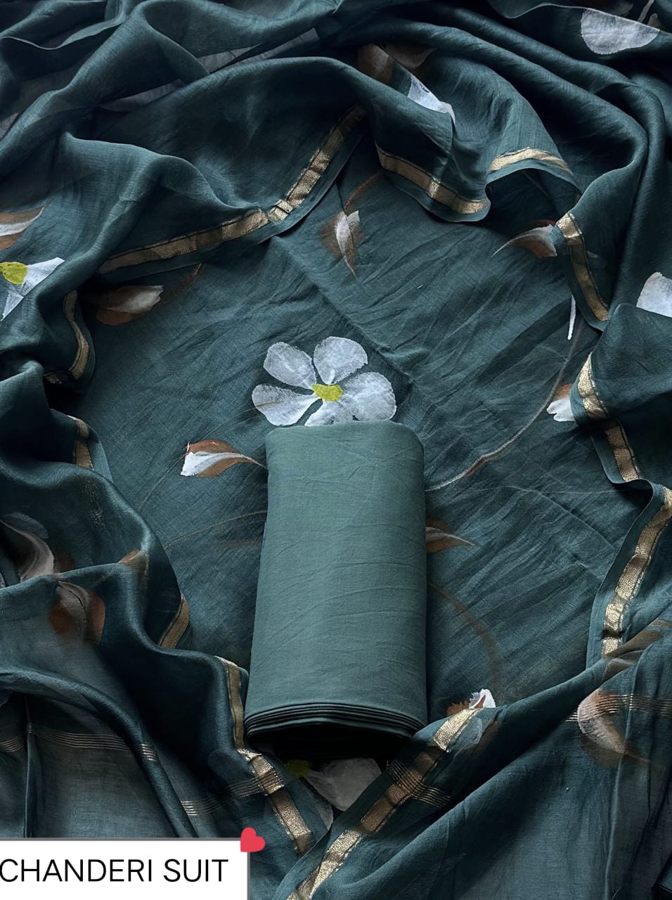 ELEGANT PRINT CHANDERI SILK SUIT WITH CHANDERI SILK DUPATTA 21