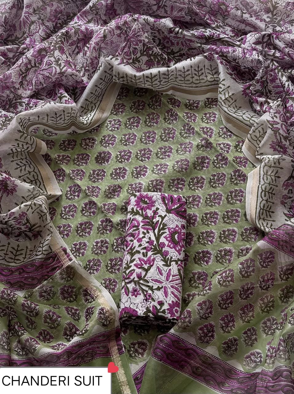 EXCLUSIVE COLLECTION : HAND BLOCK PRINT CHANDERI SILK SUIT SET 23