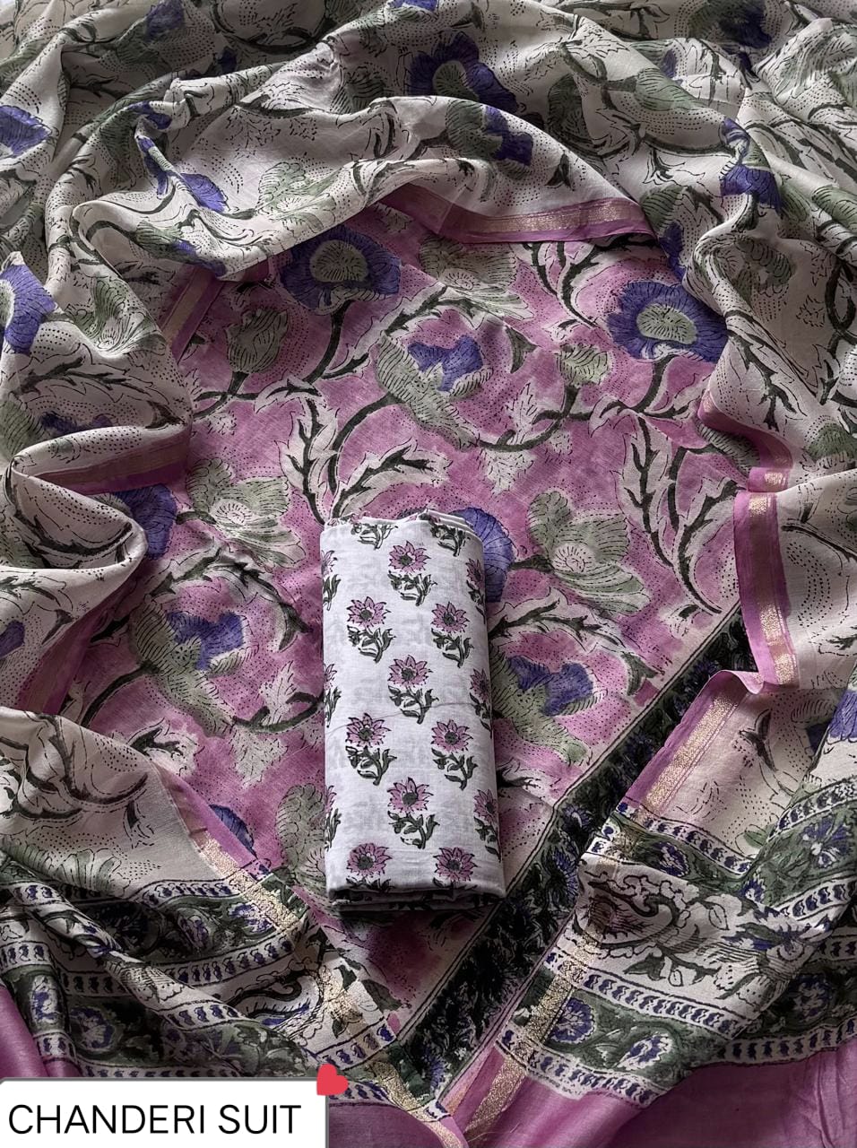 EXCLUSIVE COLLECTION : HAND BLOCK PRINT CHANDERI SILK SUIT SET 27