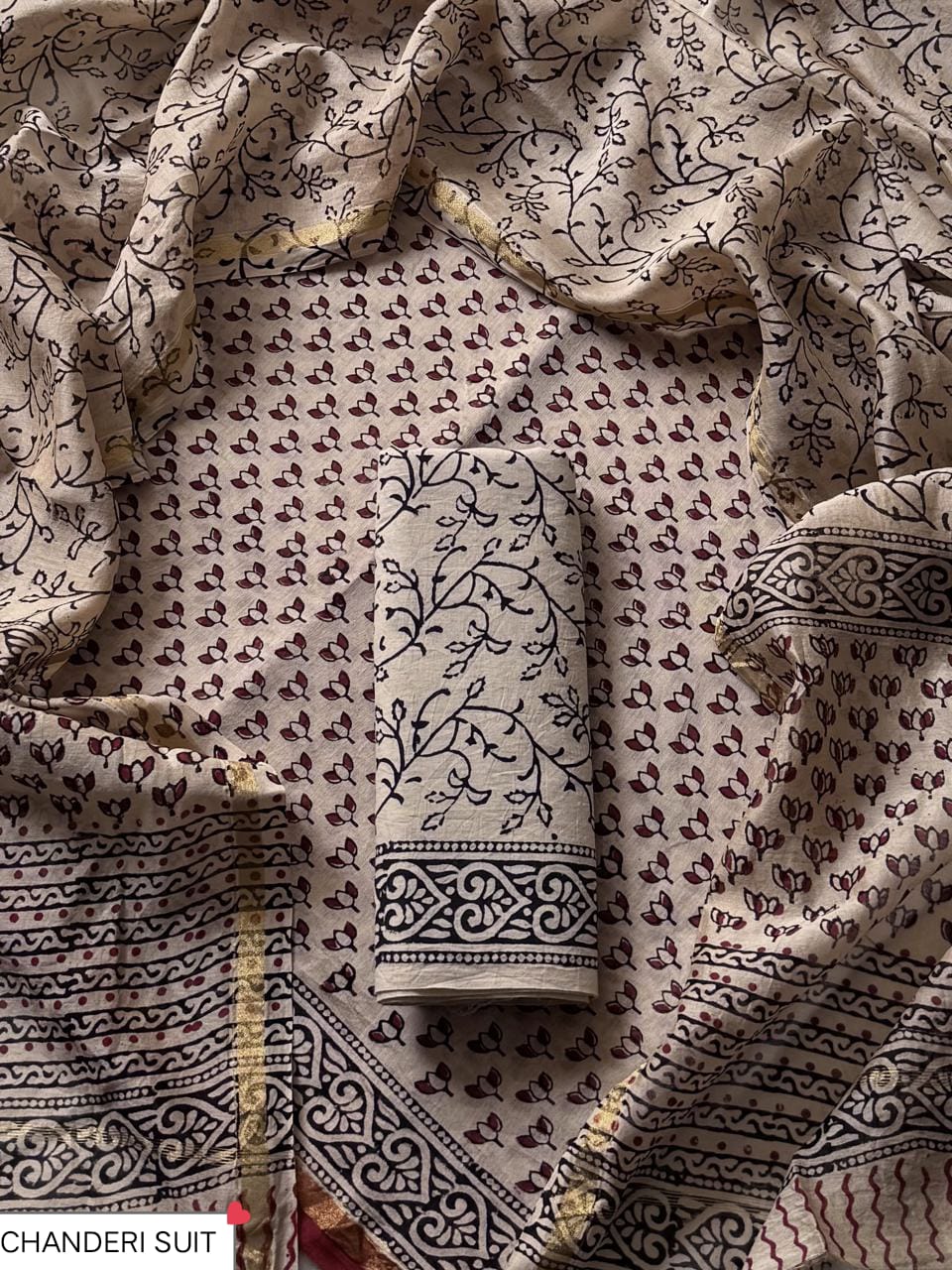 EXCLUSIVE COLLECTION : HAND BLOCK PRINT CHANDERI SILK SUIT SET 31