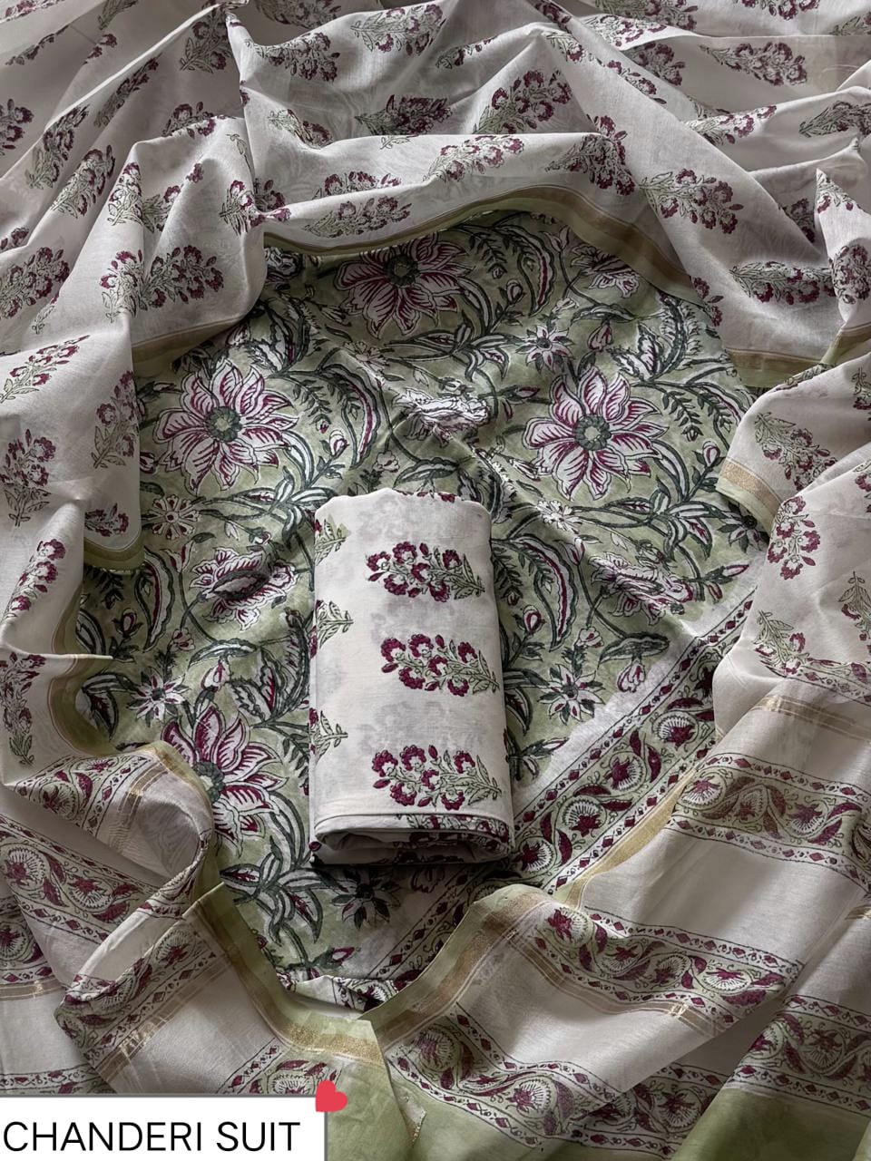 EXCLUSIVE COLLECTION : HAND BLOCK PRINT CHANDERI SILK SUIT SET 30