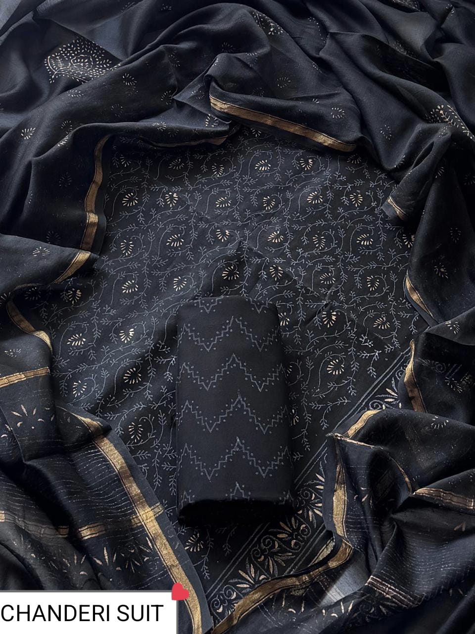 ELEGANT HAND BLOCK PRINT CHANDERI SILK SUIT SET 39