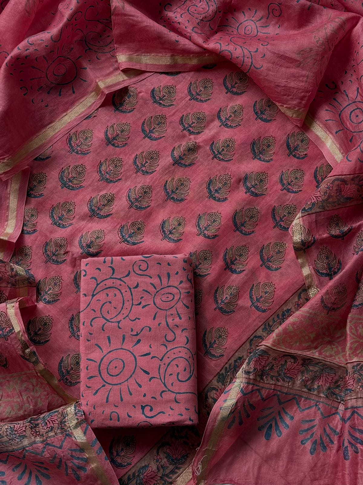 ELEGANT HAND BLOCK PRINT CHANDERI SILK SUIT SET 40