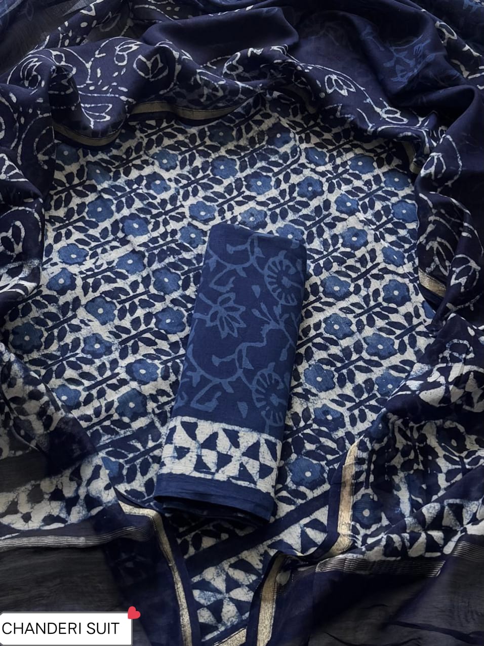 EXCLUSIVE ELEGANT HAND BLOCK PRINT CHANDERI SILK SUIT SET 43