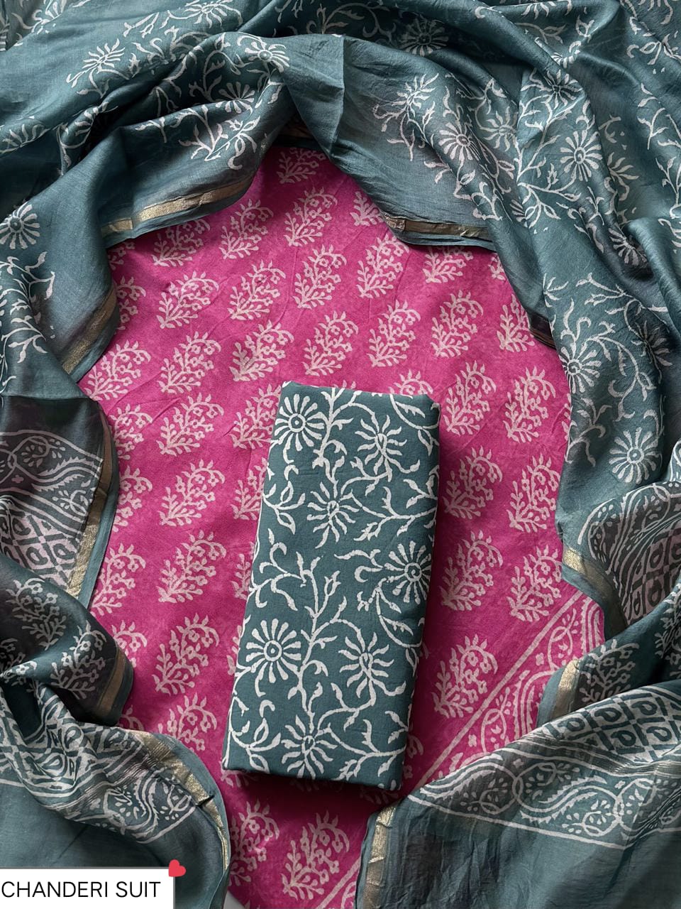 CHANDERI SILK SUIT WITH CHANDERI SILK DUPATTA 50
