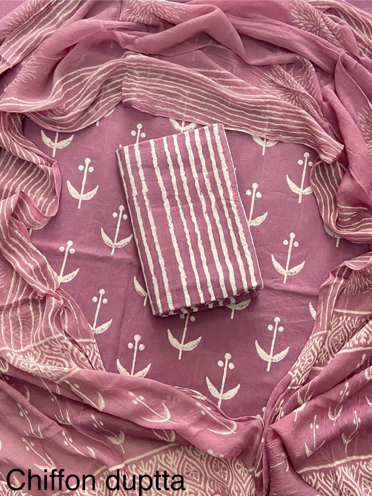 JAAL HAND BLOCK PRINT COTTON SUIT SET WITH CHIFFON DUPATTA(WACFCOTMU03)