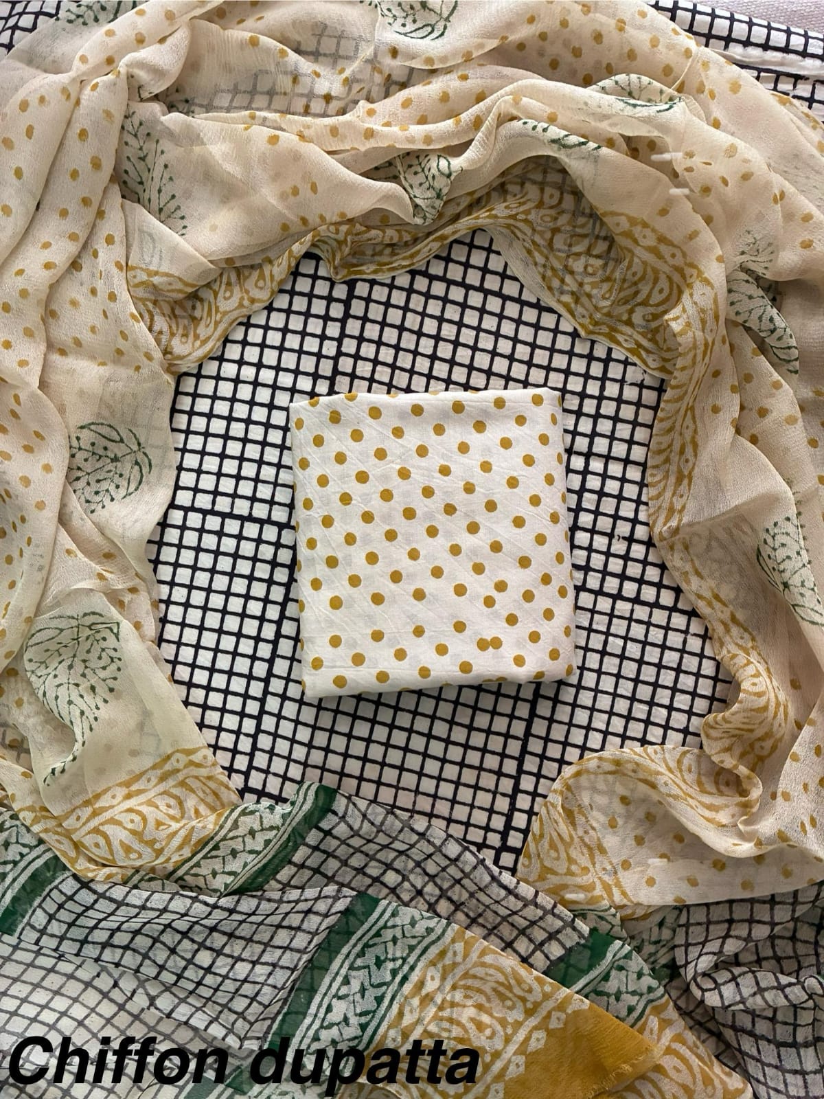 JAAL HAND BLOCK PRINT COTTON SUIT SET WITH CHIFFON DUPATTA(WACFCOTMU141)