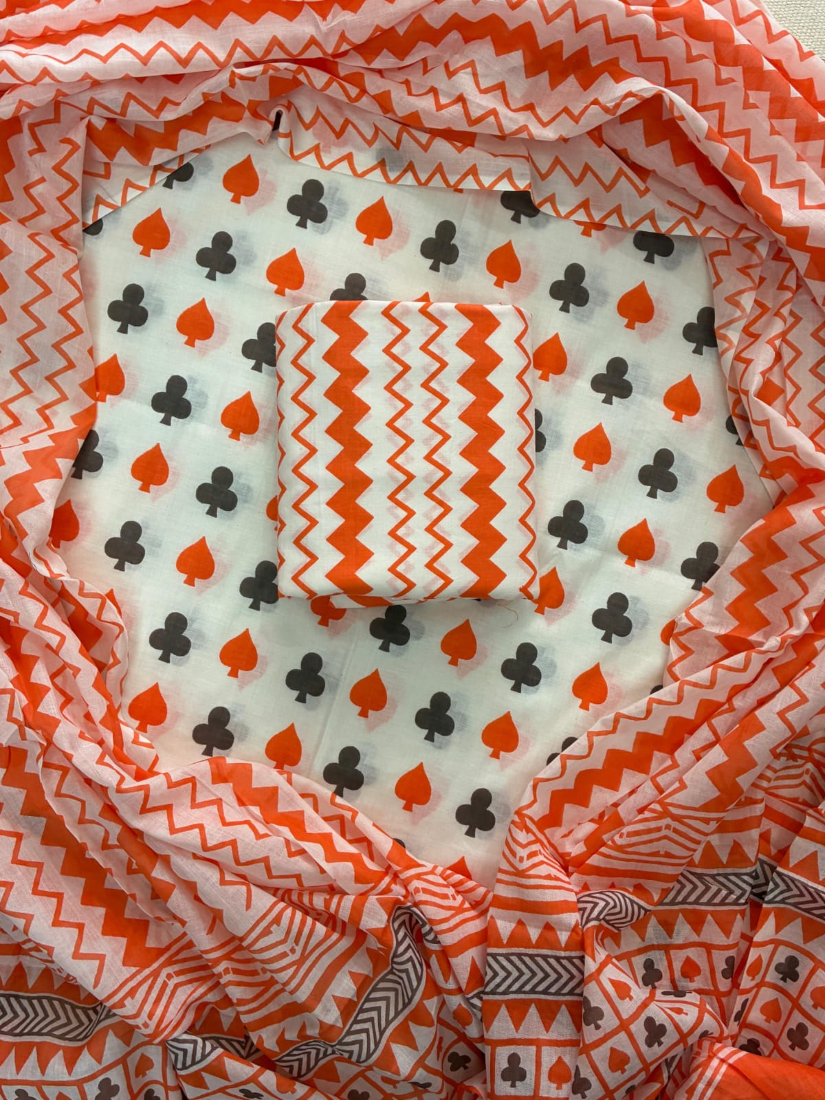 ELEGANT HAND BLOCK PRINT COTTON SUIT SET WITH MULMUL DUPATTA(WACOTMU58)