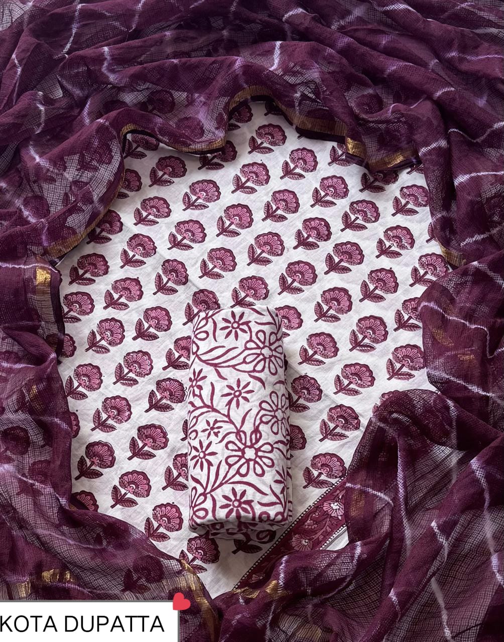 Suits Wala Hand Block Print Cotton Suit Set with Kota Doria Dupatta (WAKOTMU18)