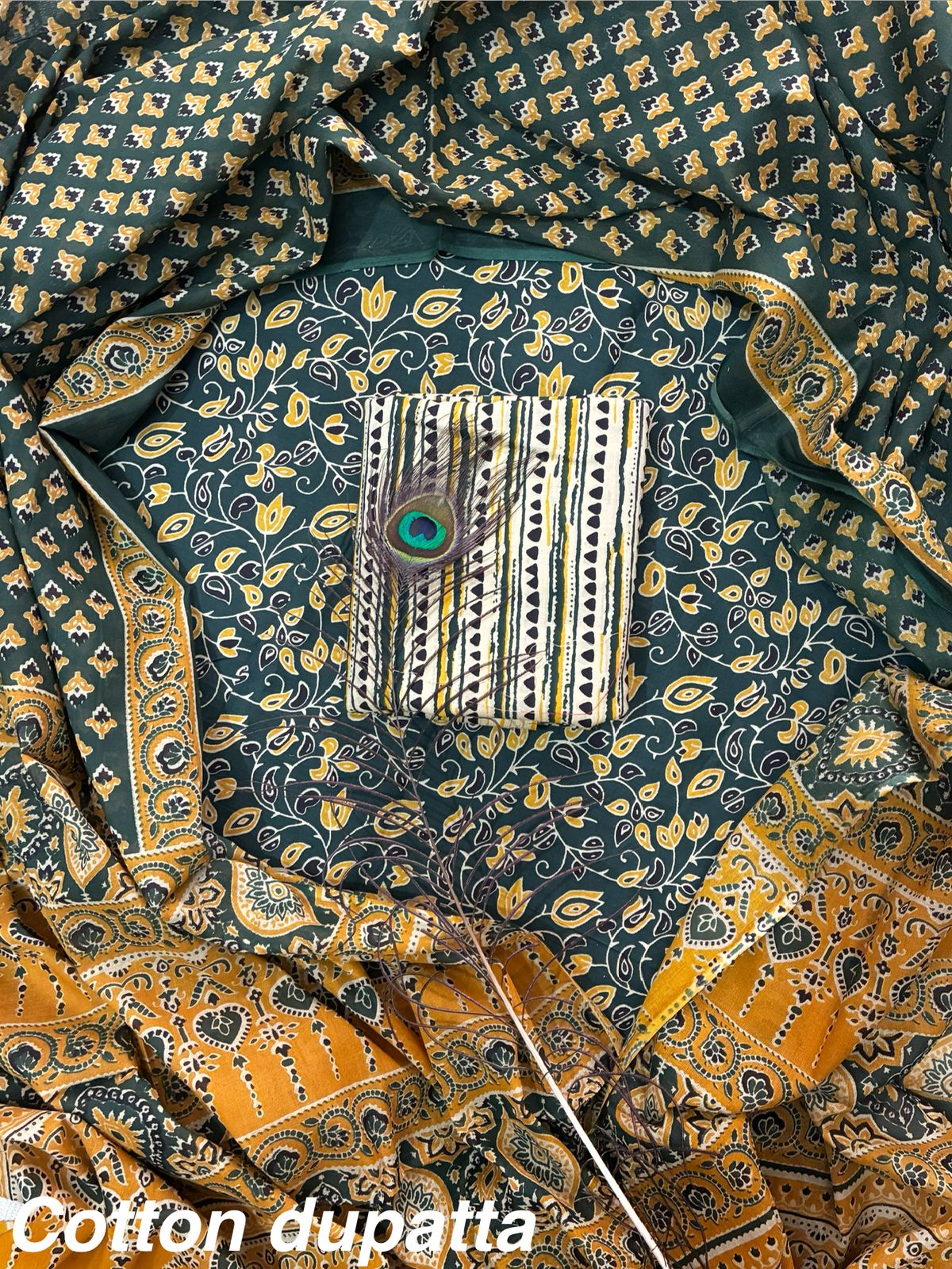 Designer Hand Block Print Cotton Suit Set with Mulmul Dupatta(WACOTMU132)