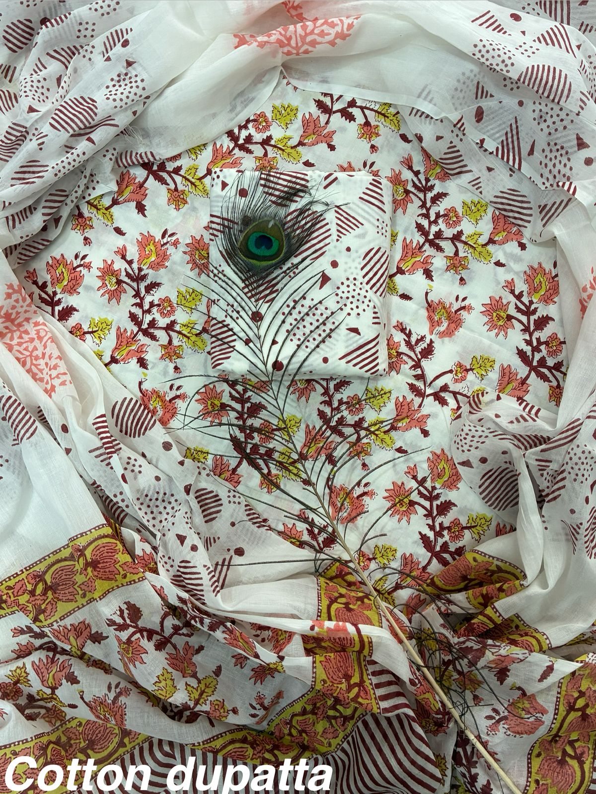 ELEGANT HAND BLOCK PRINT COTTON SUIT SET WITH MULMUL DUPATTA(WACOTMU22)