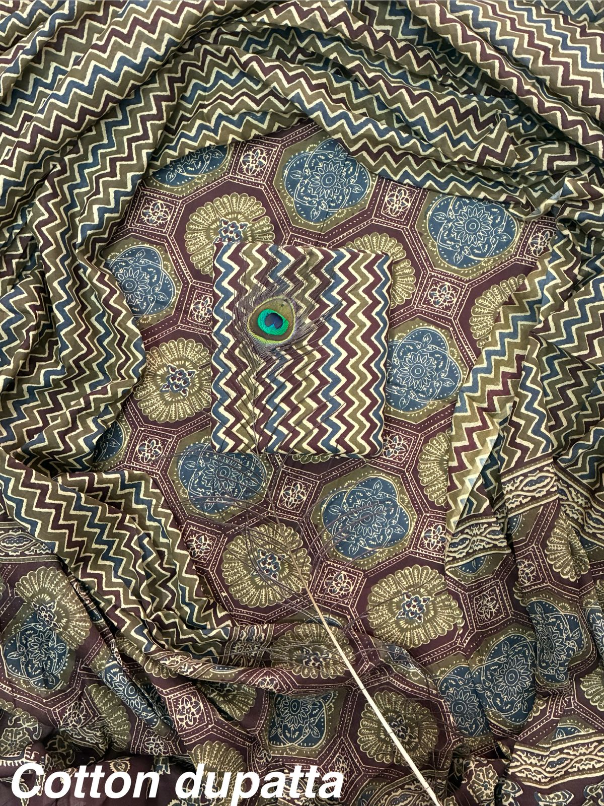 ELEGANT HAND BLOCK PRINT COTTON SUIT SET WITH MULMUL DUPATTA(WACOTMU27)