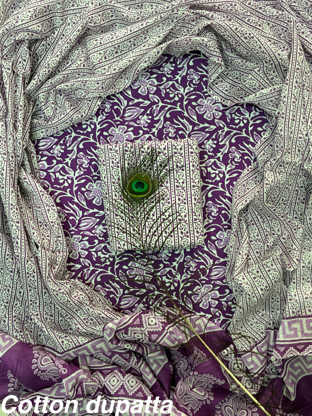 ELEGANT HAND BLOCK PRINT COTTON SUIT SET WITH MULMUL DUPATTA(WACOTMU35)