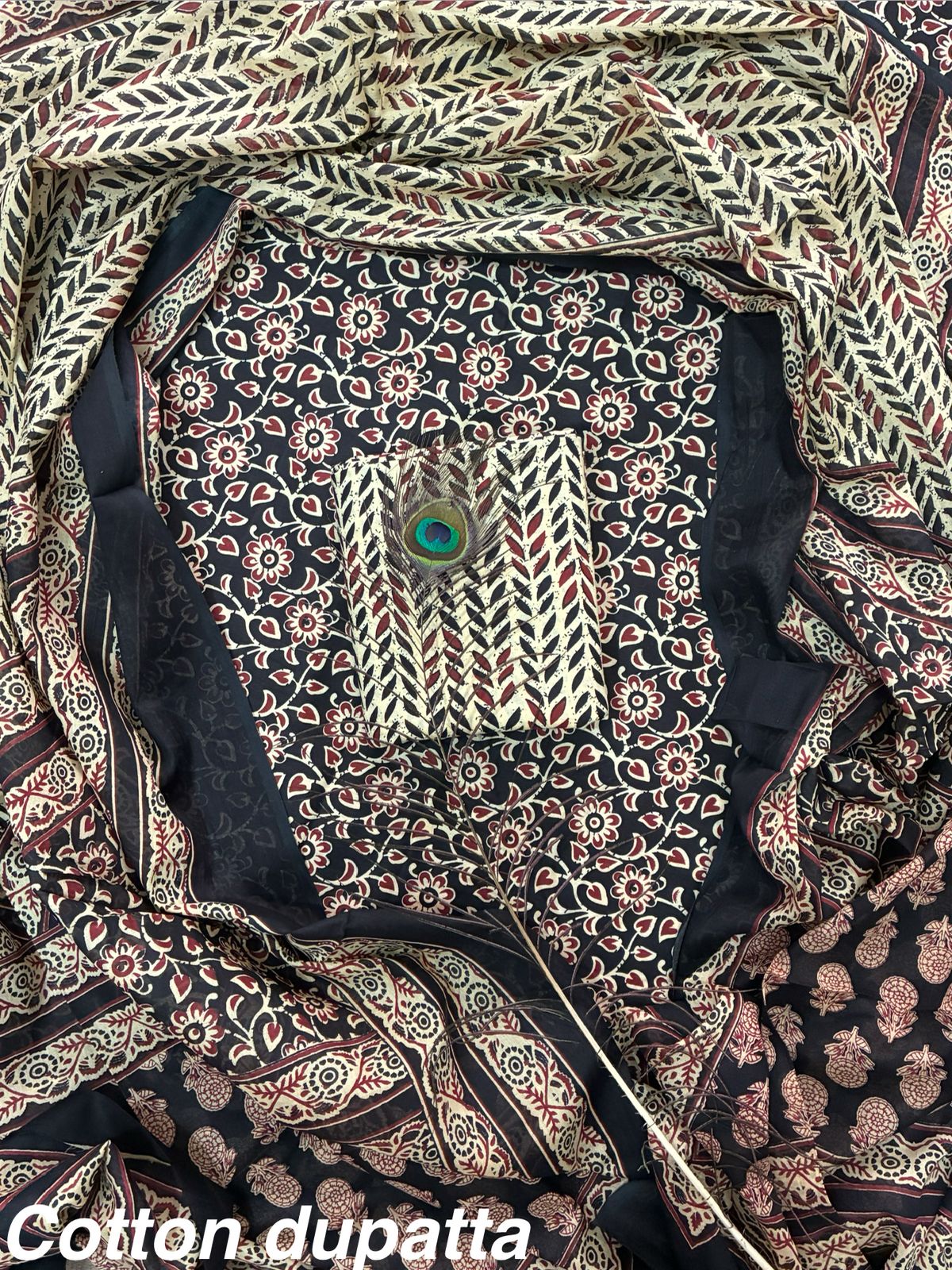ELEGANT HAND BLOCK PRINT COTTON SUIT SET WITH MULMUL DUPATTA(WACOTMU37)