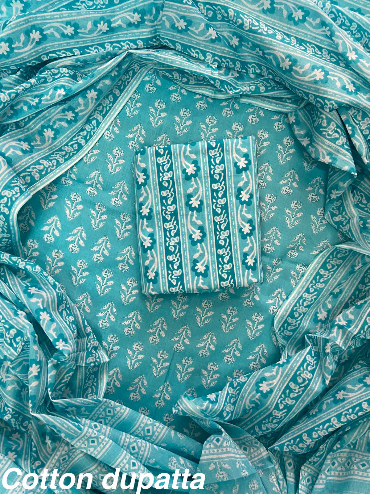 ELEGANT HAND BLOCK PRINT COTTON SUIT SET WITH MULMUL DUPATTA(WACOTMU14)