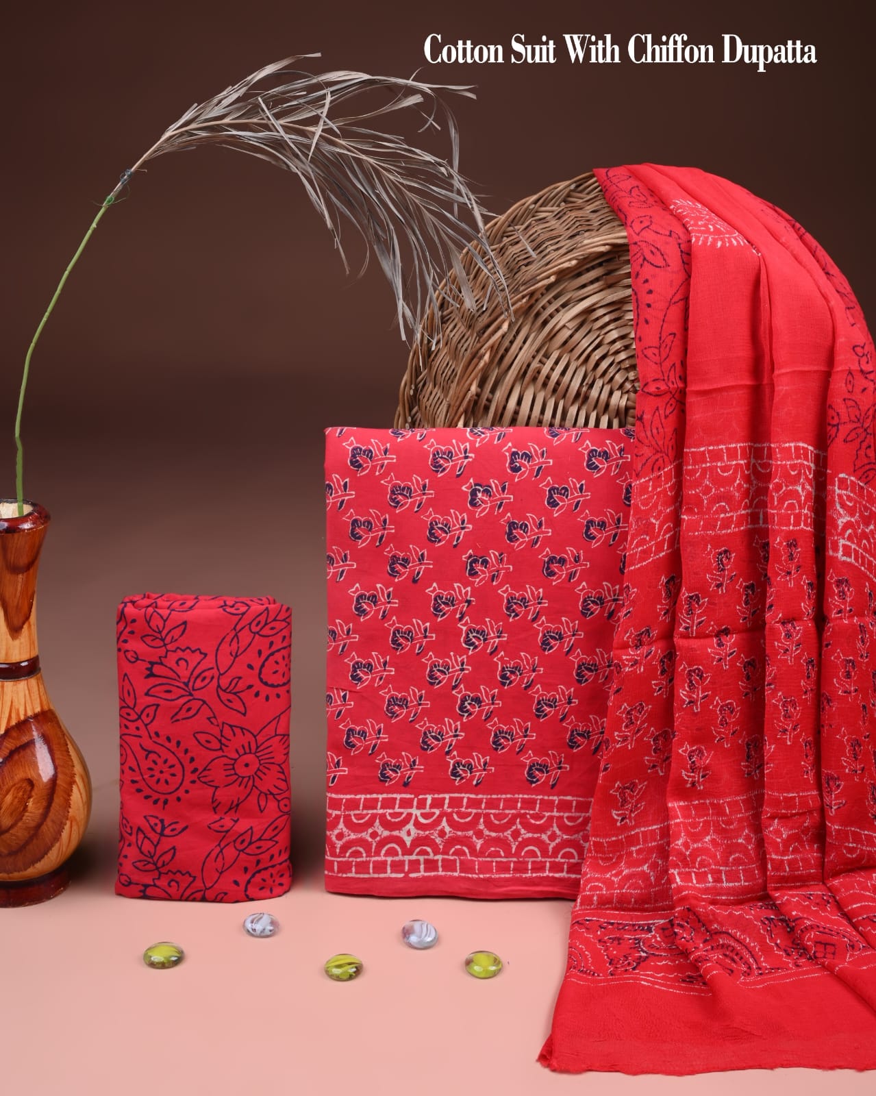 JAAL HAND BLOCK PRINT COTTON SUIT SET WITH CHIFFON DUPATTA(WACFCOTMU39)
