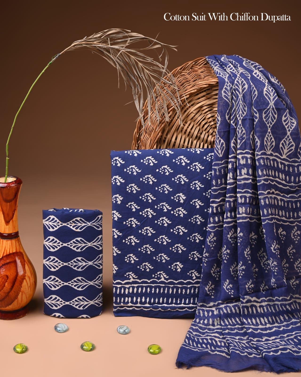 JAAL HAND BLOCK PRINT COTTON SUIT SET WITH CHIFFON DUPATTA(WACFCOTMU36)