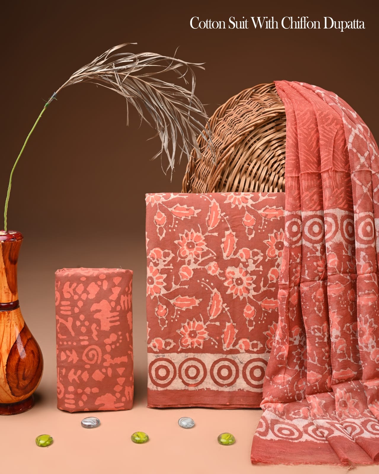 JAAL HAND BLOCK PRINT COTTON SUIT SET WITH CHIFFON DUPATTA(WACFCOTMU02)