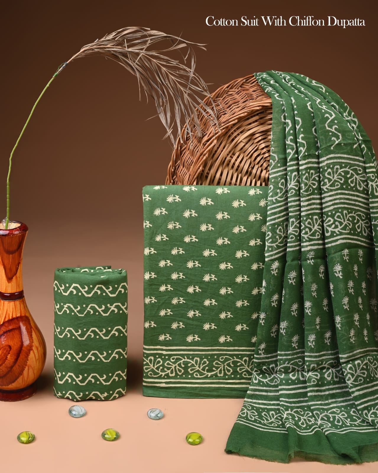 JAAL HAND BLOCK PRINT COTTON SUIT SET WITH CHIFFON DUPATTA(WACFCOTMU34)