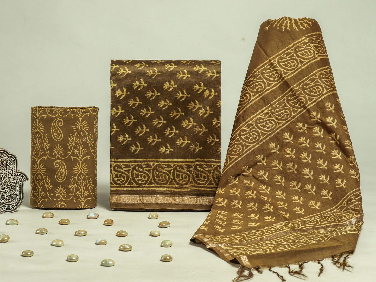 EXCLUSIVE COLLECTION : HAND BLOCK PRINT CHANDERI SILK SUIT SET 31