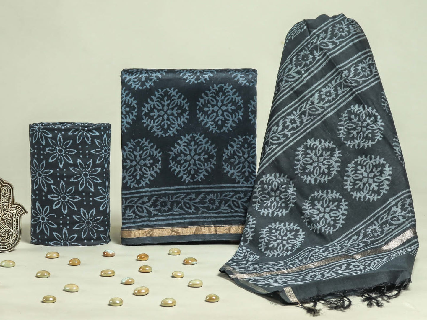 ELEGANT HAND BLOCK PRINT CHANDERI SILK SUIT SET 38