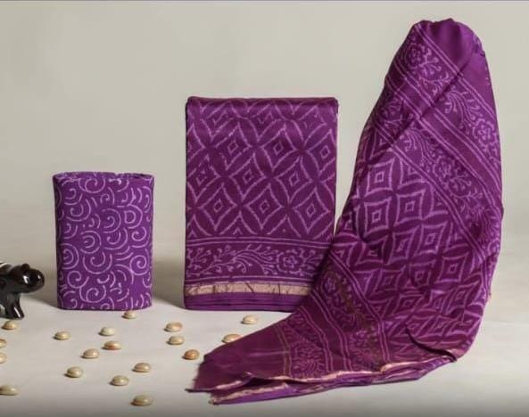 ELEGANT HAND BLOCK PRINT CHANDERI SILK SUIT SET 40