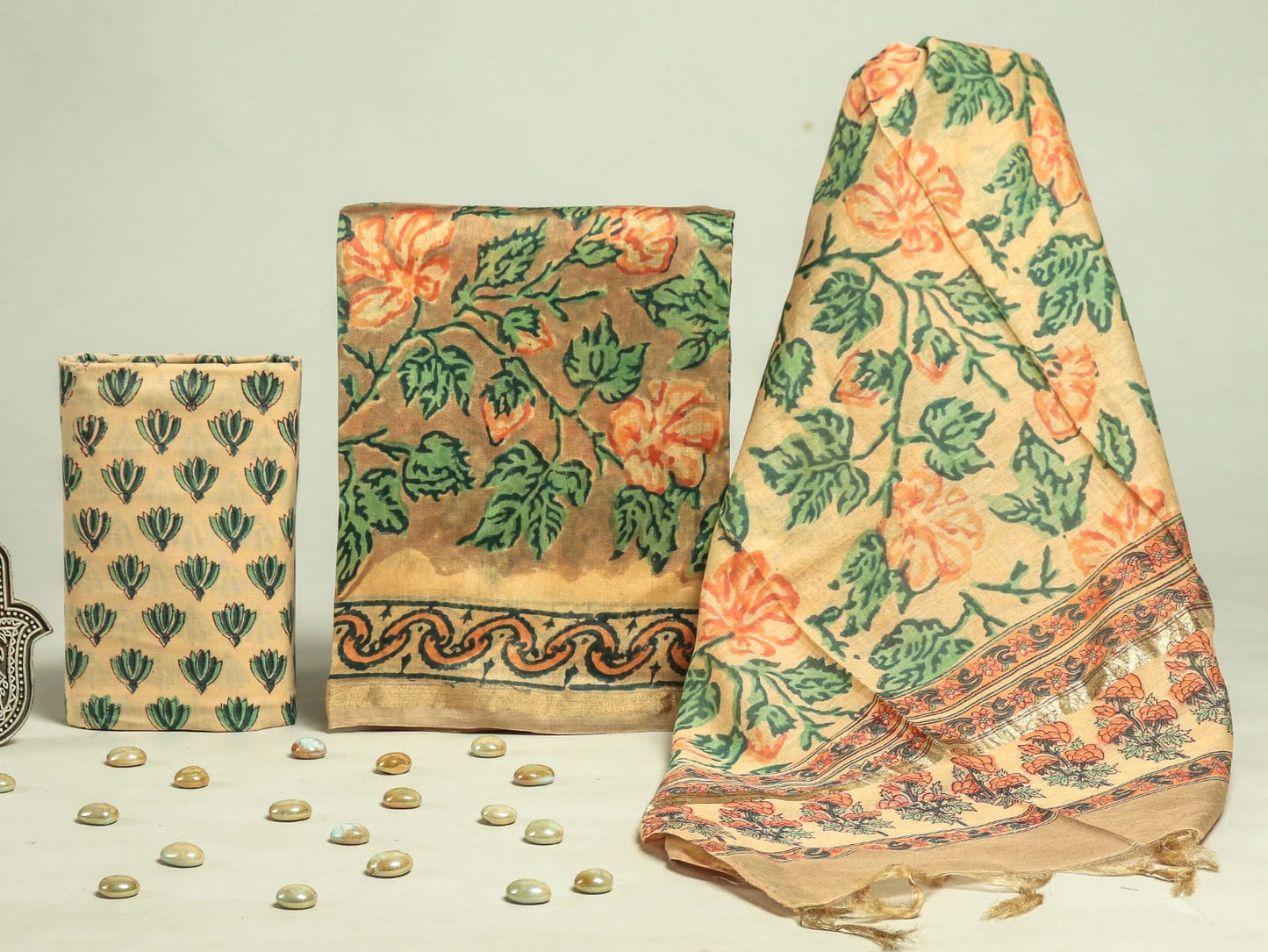 EXCLUSIVE ELEGANT HAND BLOCK PRINT CHANDERI SILK SUIT SET 45