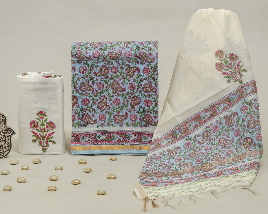 ELEGANT HAND BLOCK PRINT CHANDERI SILK SUIT SET 41