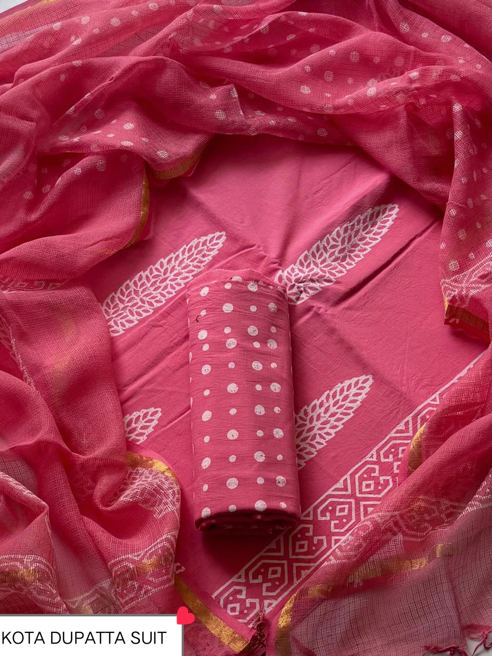 DESIGNER HAND BLOCK PRINT COTTON SUIT SET WITH KOTA DORIA DUPATTA (WAKOTMU63)