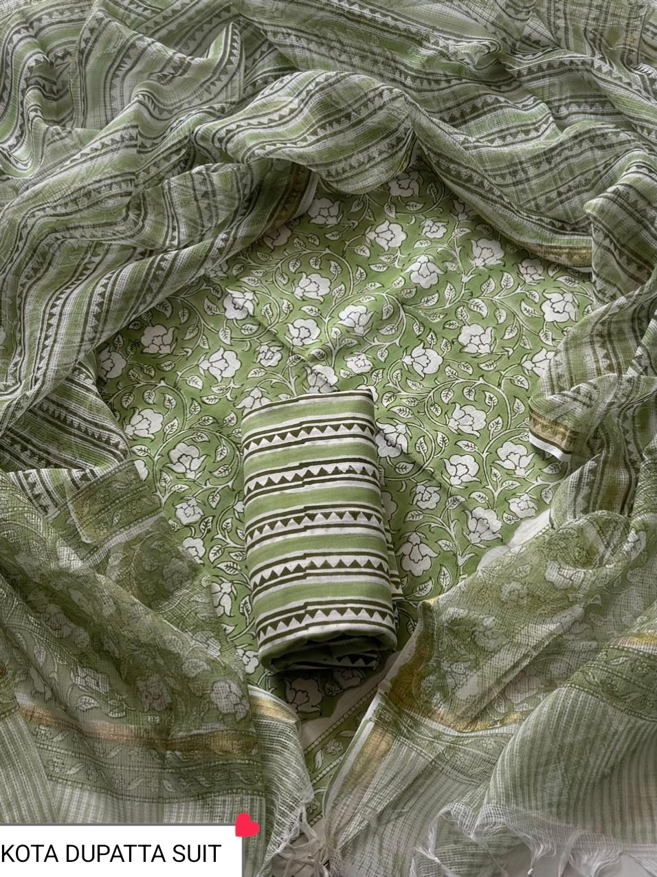 DESIGNER HAND BLOCK PRINT COTTON SUIT SET WITH KOTA DORIA DUPATTA (WAKOTMU48)