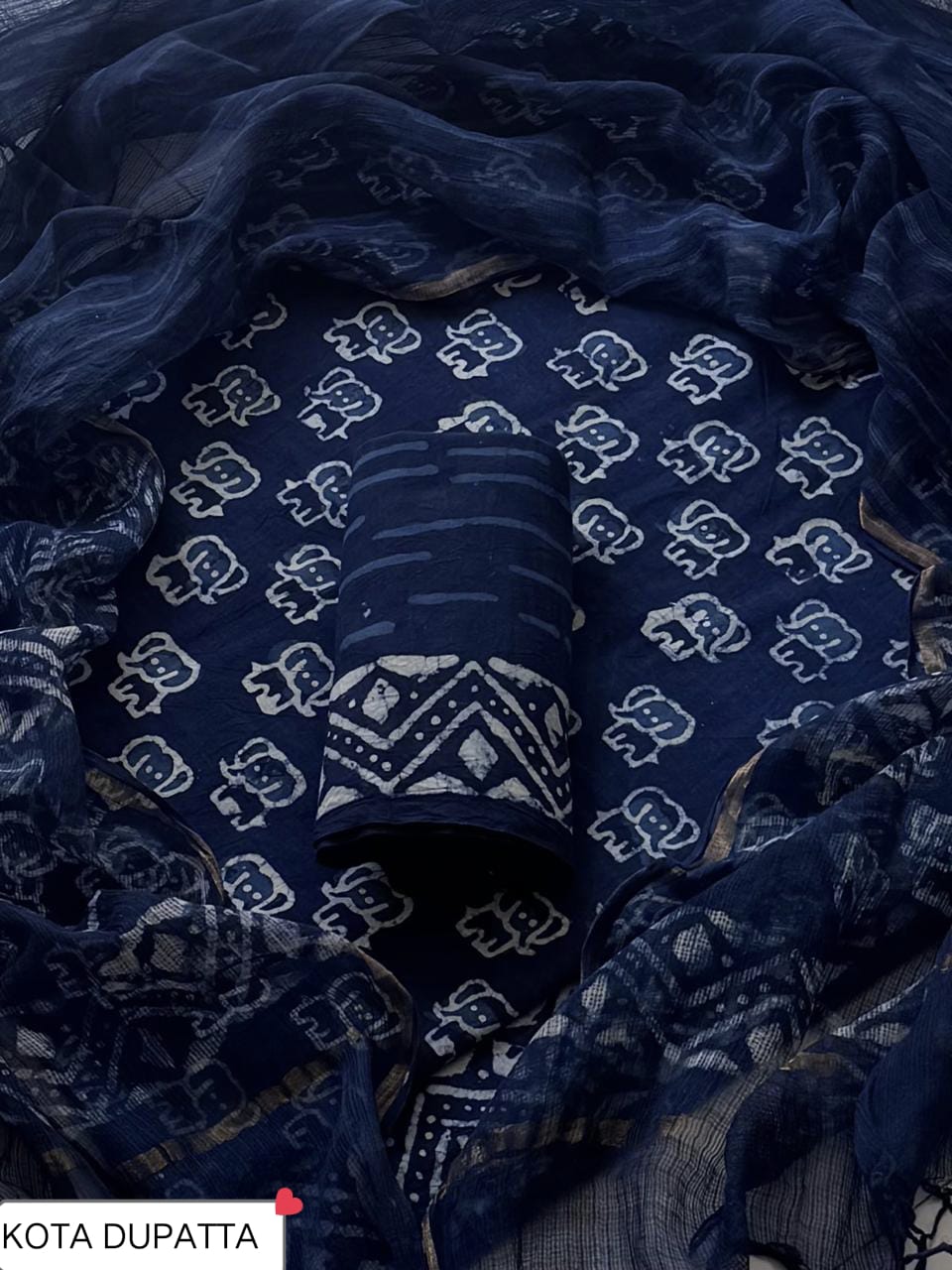 DESIGNER HAND BLOCK PRINT COTTON SUIT SET WITH KOTA DORIA DUPATTA (WAKOTMU44)