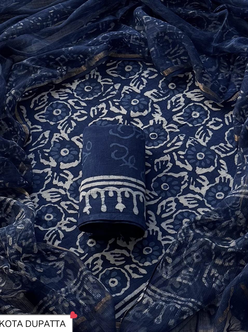 Premium Hand Block Print Cotton Suit Set with Kota Doria DupattaWAKOTMU37