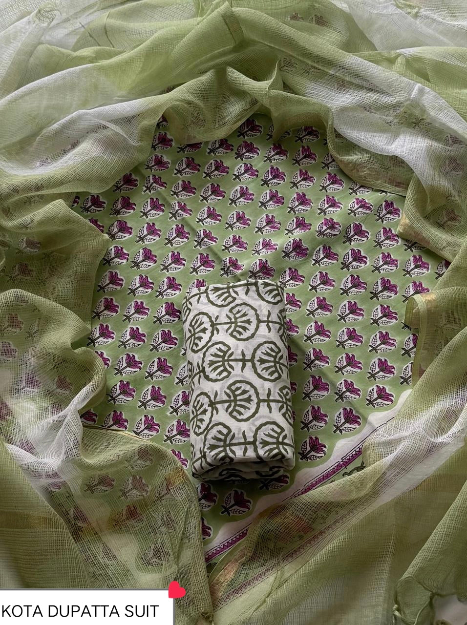 Premium Hand Block Print Cotton Suit Set with Kota Doria Dupatta WAKOTMU35