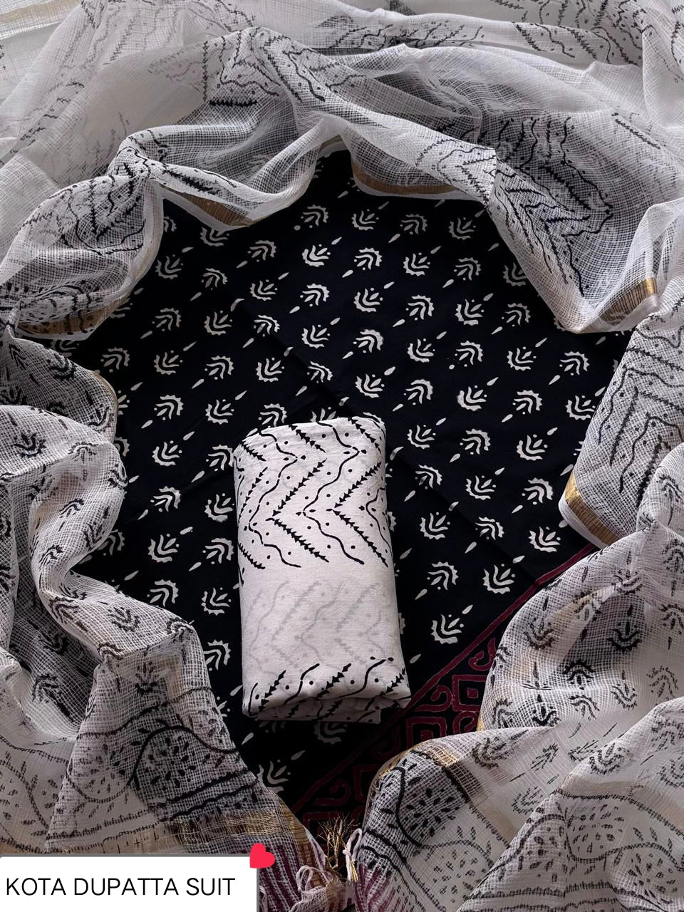 Premium Hand Block Print Cotton Suit Set with Kota Doria Dupatta WAKOTMU33