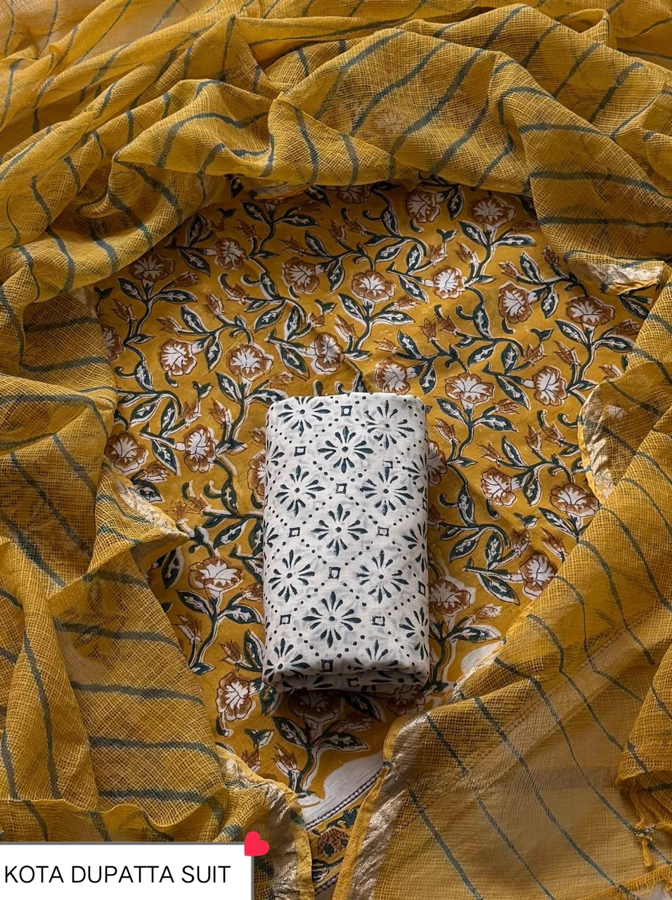 DESIGNER HAND BLOCK PRINT COTTON SUIT SET WITH KOTA DORIA DUPATTA(WAKOTMU07)