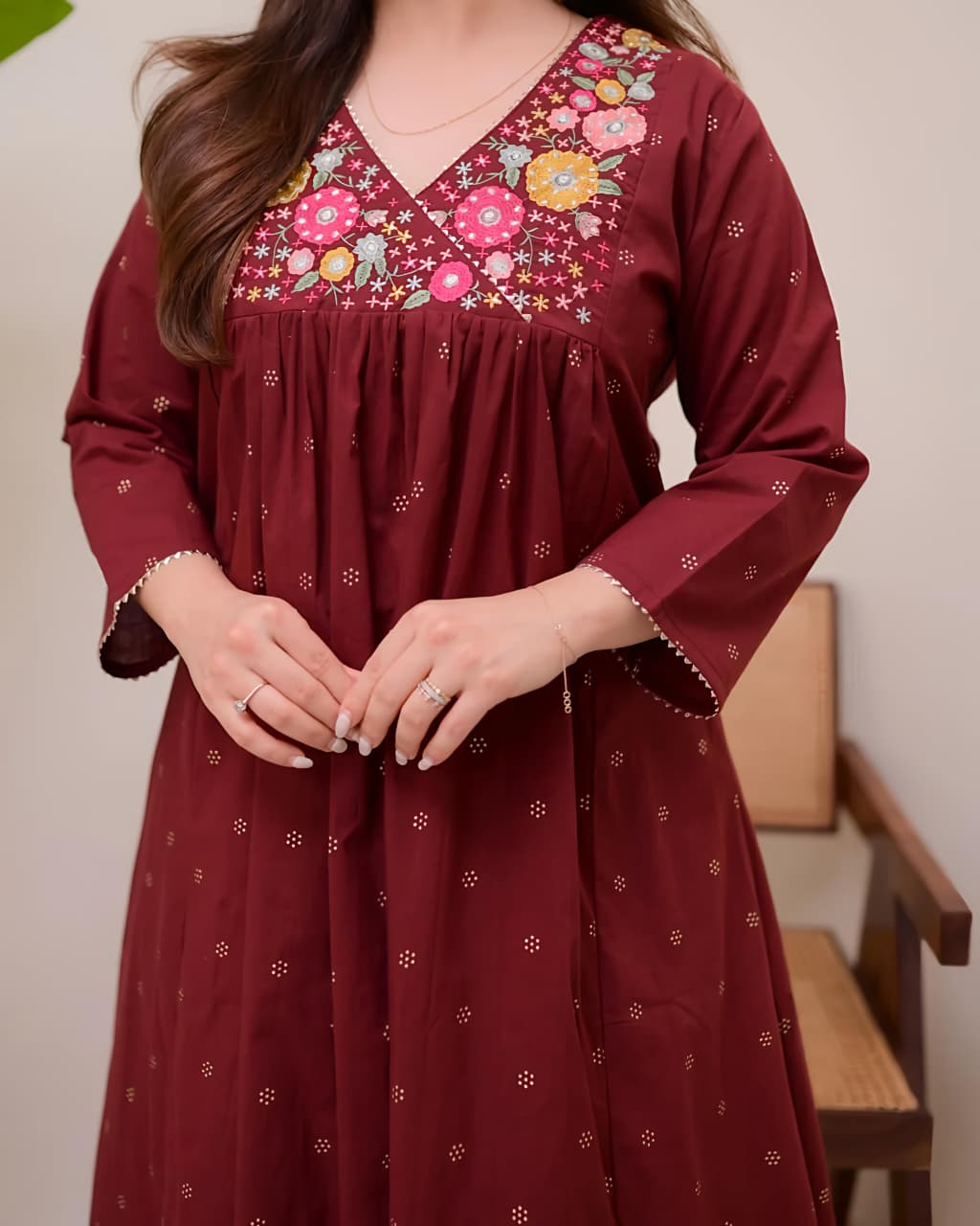 For a Festive gathering, you'll can opt for our Mahroon Black simple suit(SWSK62)