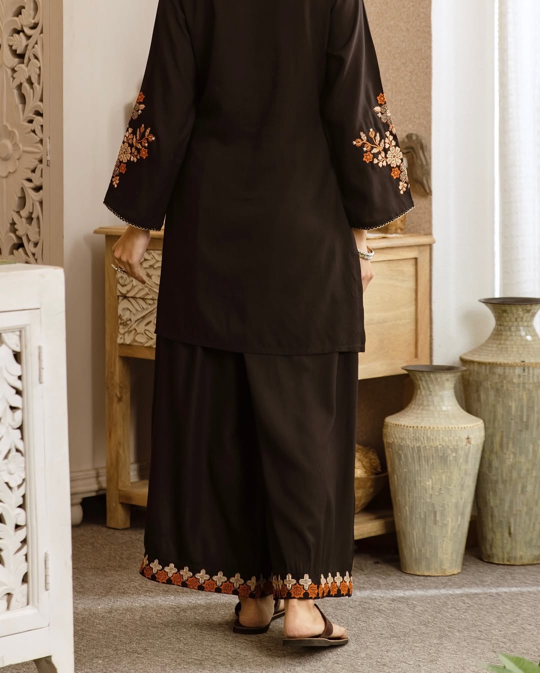 Floral Embroidered Wide-Leg Co-ord Set (RD70)
