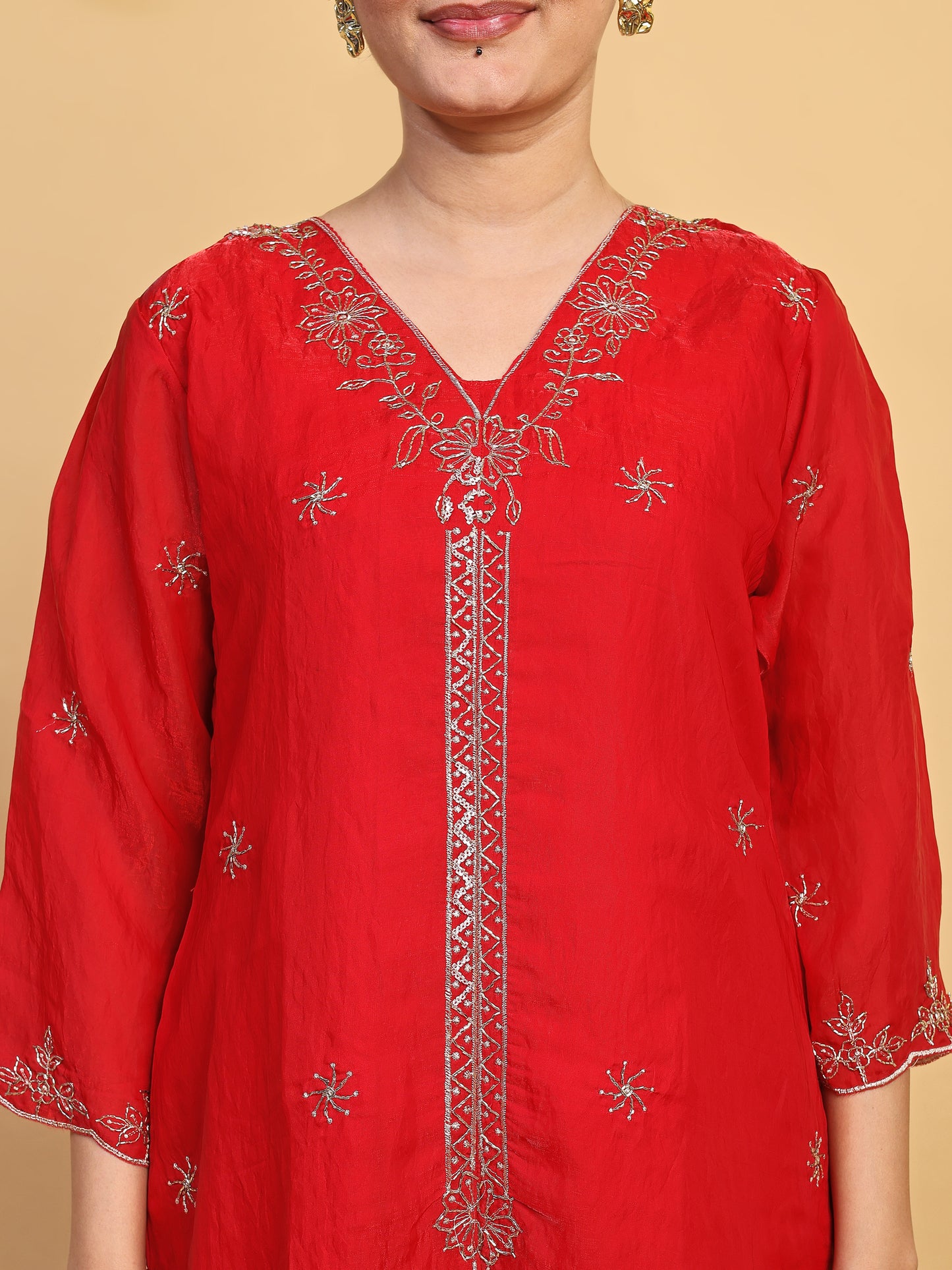 Elegant Red Designer Kurta Palazzo Set (RRRD57)