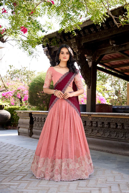 SILVER GLOSY EMBROIDERED WITH HOTFIX LEHENGA CHOLI WITH DUPATTA(WD89)