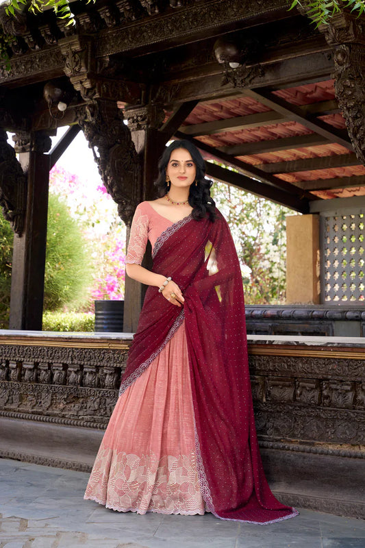 SILVER GLOSY EMBROIDERED WITH HOTFIX LEHENGA CHOLI WITH DUPATTA(WD89)