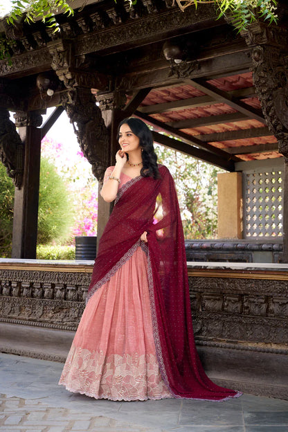 SILVER GLOSY EMBROIDERED WITH HOTFIX LEHENGA CHOLI WITH DUPATTA(WD89)