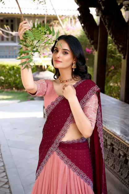 SILVER GLOSY EMBROIDERED WITH HOTFIX LEHENGA CHOLI WITH DUPATTA(WD89)