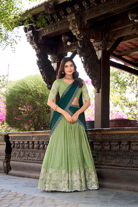 SILVER GLOSY EMBROIDERED WITH HOTFIX LEHENGA CHOLI WITH DUPATTA(WD89)(01)