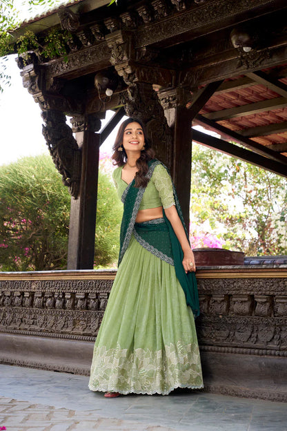 SILVER GLOSY EMBROIDERED WITH HOTFIX LEHENGA CHOLI WITH DUPATTA(WD89)(01)