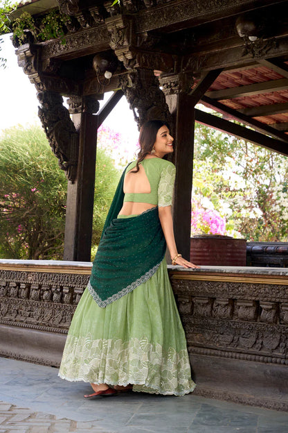 SILVER GLOSY EMBROIDERED WITH HOTFIX LEHENGA CHOLI WITH DUPATTA(WD89)(01)